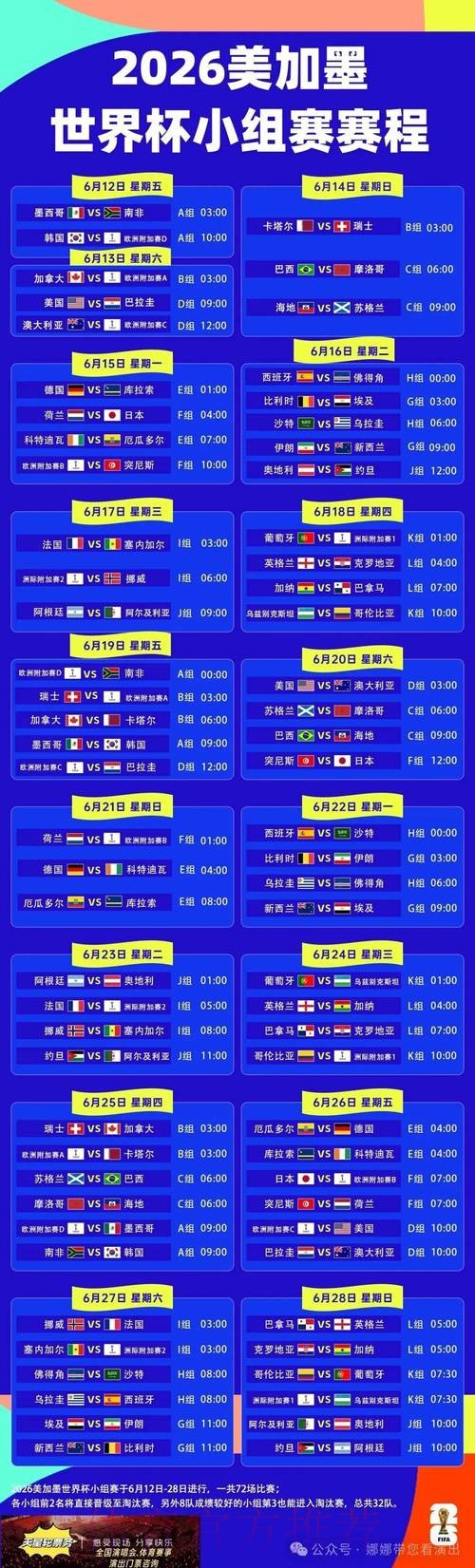 2026世界杯小组赛赛程最新比赛时间表直播平台